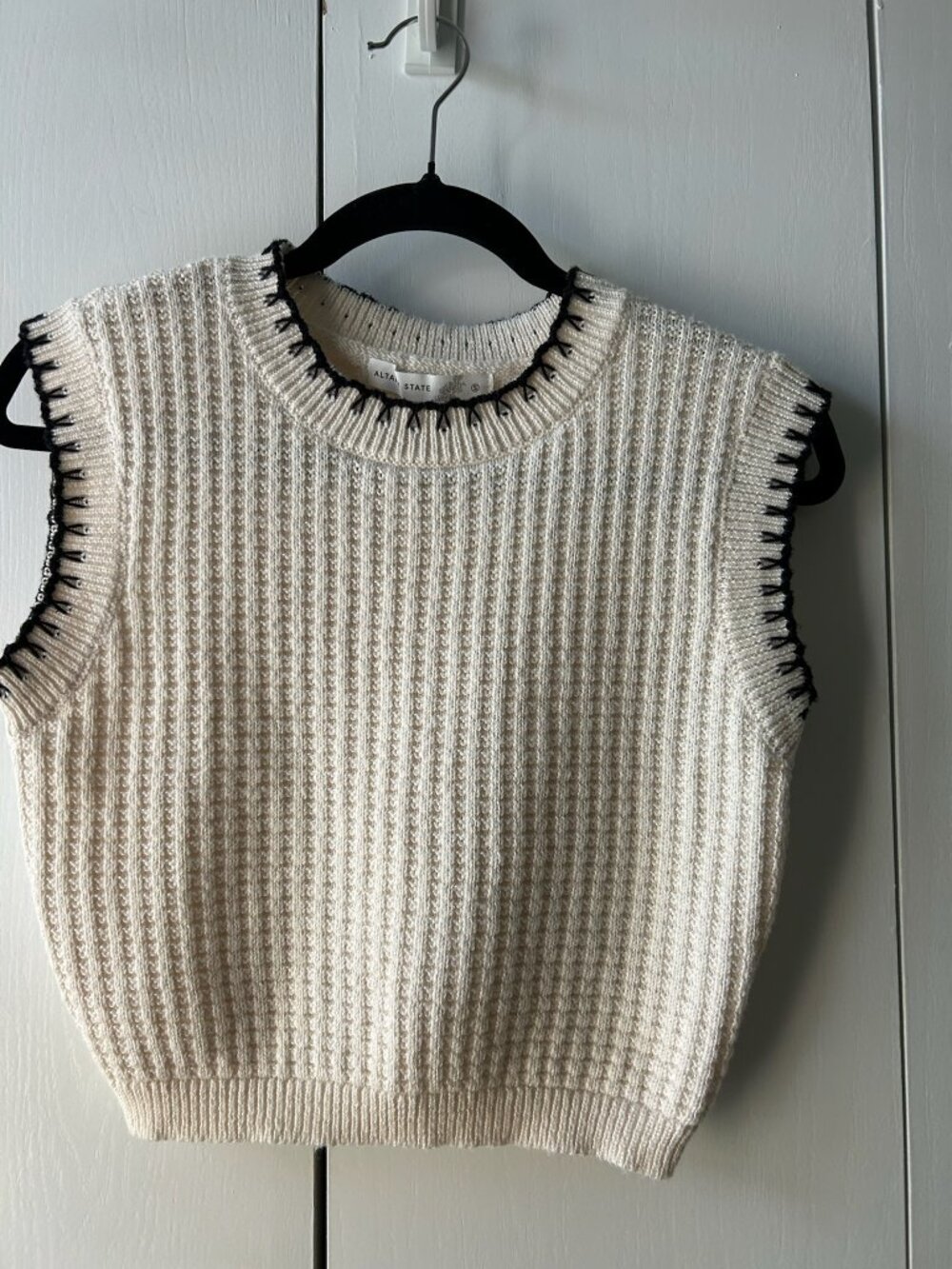Alter'd State White Vest Sweater Black Trim, size S